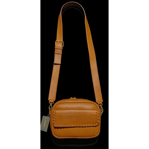 Whip Stitch Tortoise Shell Brown Faux Leather Crossbody Bag Purse Camera Bag - Picture 1 of 9